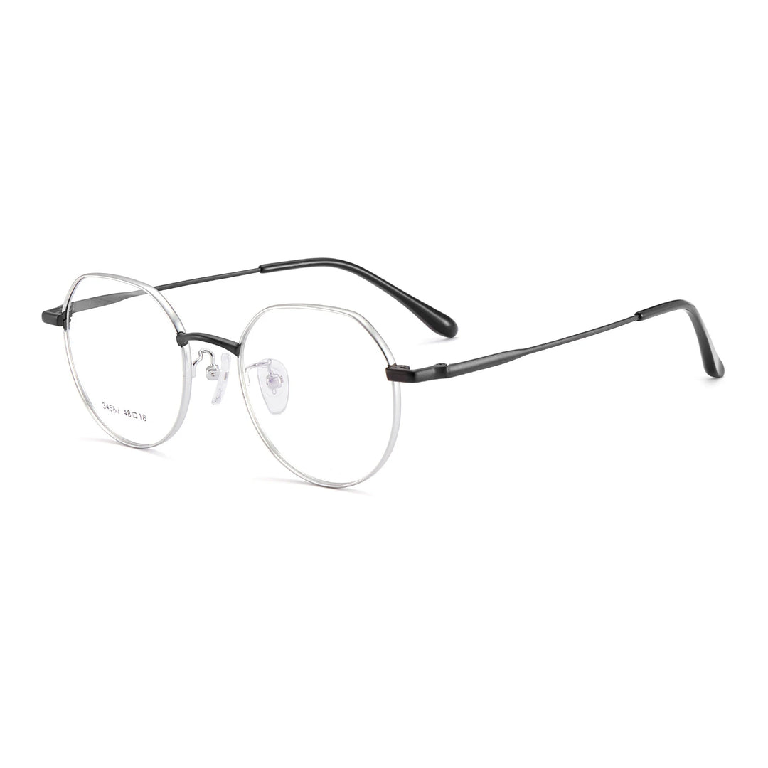 KatKani Women's Full Rim Flat Top Polygonal Alloy Eyeglasses 34587 Full Rim KatKani Eyeglasses Black White  