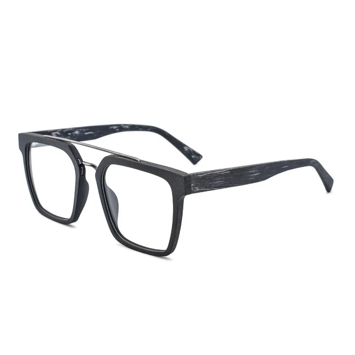 Hdcrafter Men's Full Rim Square Double Bridge Wood Titanium Eyeglasses 7006