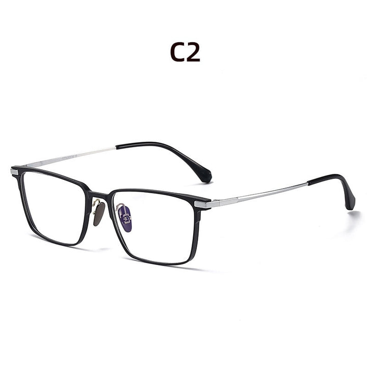 Hdcrafter Men's Full Rim Wide Square Titanium Eyeglasses 20221 Full Rim Hdcrafter Eyeglasses Black-Silver  