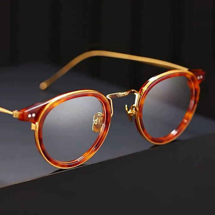 Black Mask Women's Full Rim Round Acetate Titanium Eyeglasses 72854