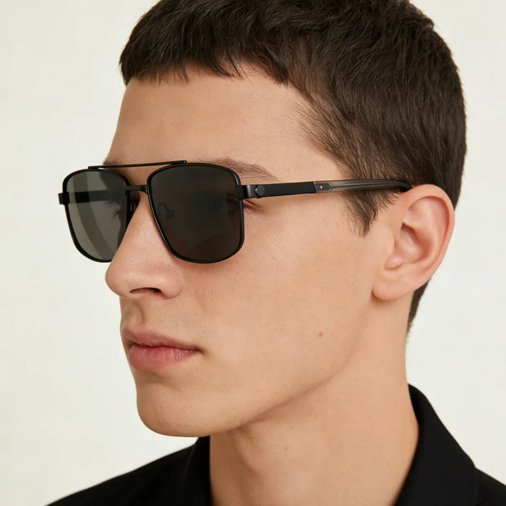 Black Mask Men Full Rim Square Titanium Polarized Sunglasses BM-1108S