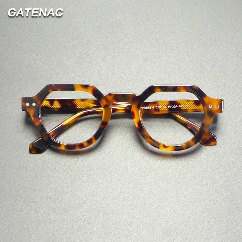 Gatenac Unisex Full Rim Flat Top Round Acetate Eyeglasses G66311
