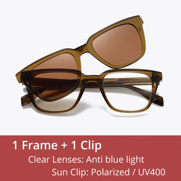 Ralferty Unisex Full Rim Square Tr 90 Alloy Eyeglasses Clip On Sunglasses 534205