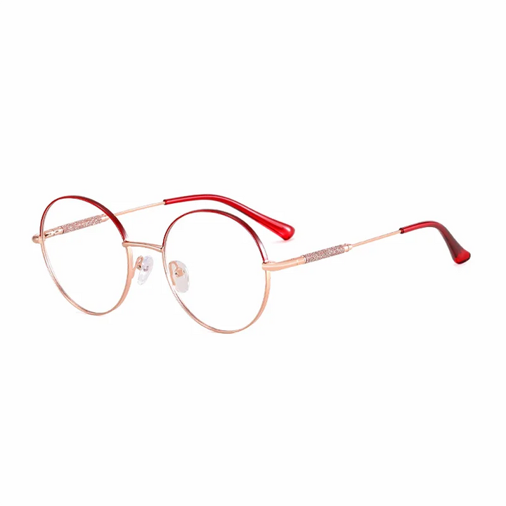 Ralferty Women's Full Rim Round Alloy Acetate Eyeglasses 95818 Full Rim Ralferty C8 Red CHINA 