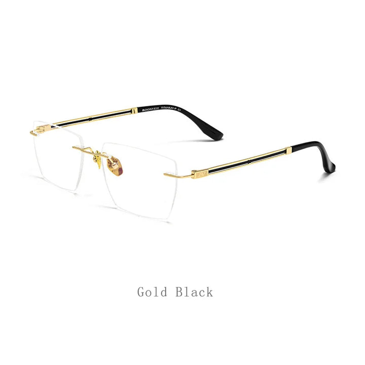 Hdcrafter Unisex Rimless Square Titanium Eyeglasses 6037 Rimless Hdcrafter Eyeglasses Gold-Black  