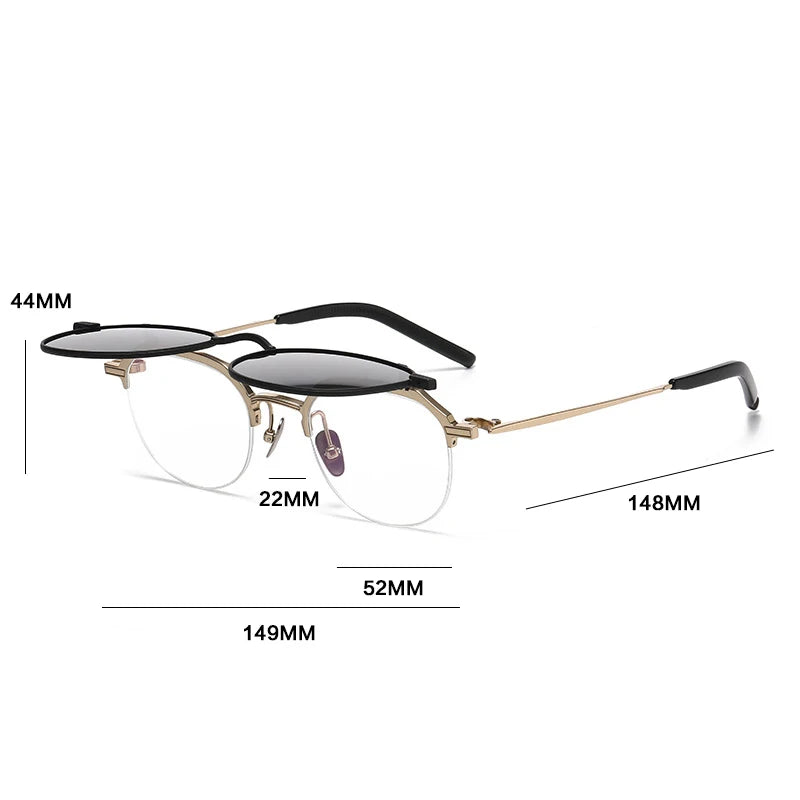 Gatenac Unisex Full Rim Square Titanium Eyeglasses Flip Up Sunglasses G400