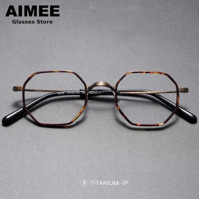 Aimee Unisex Full Rim Flat Top Polygon Titanium Acetate Eyeglasses 80635 Full Rim Aimee   