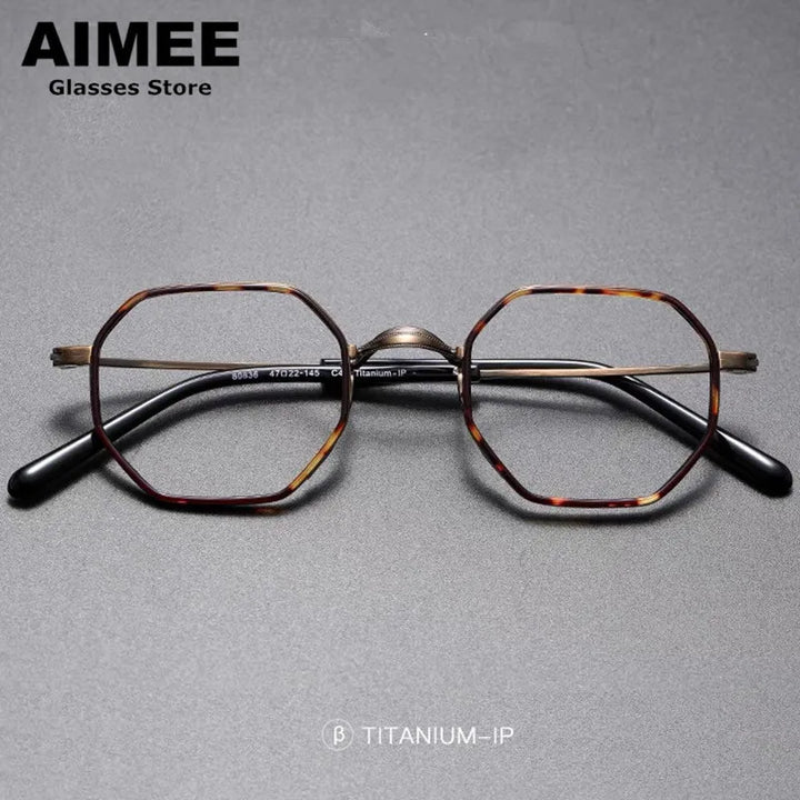 Aimee Unisex Full Rim Flat Top Polygon Titanium Acetate Eyeglasses 80635 Full Rim Aimee   