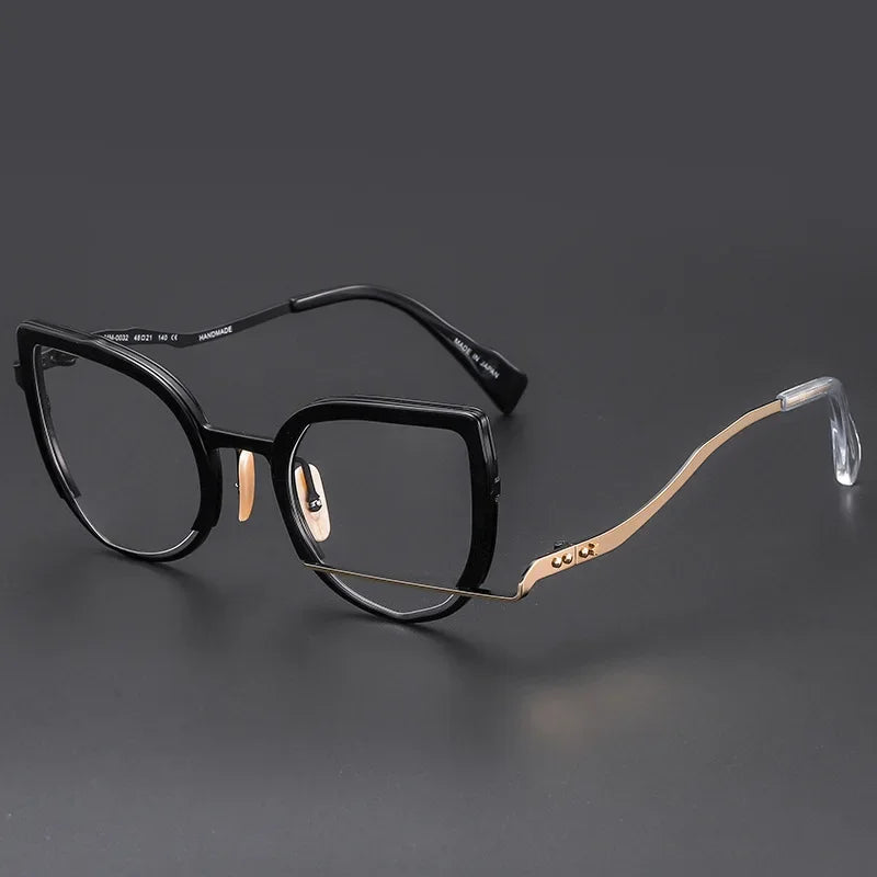 Aror Unisex Full Rim Square Oval Cat Eye Acetate Alloy Eyeglasses 49432 Full Rim Aror BLACK GOLD