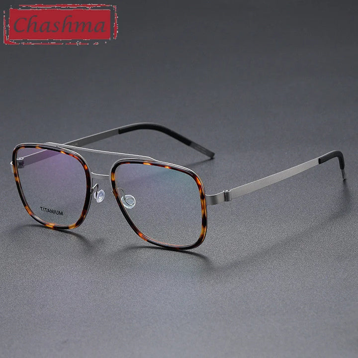 Chashma Ochki Unisex Full Rim Square Double Bridge Titanium Eyeglasses 49911 Full Rim Chashma Ochki Gay-Leopard  