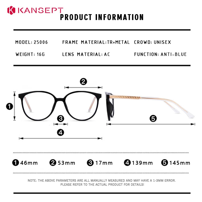 Kansept Women's Full Rim Oval Square Tr 90 Alloy Reading Glasses 25006