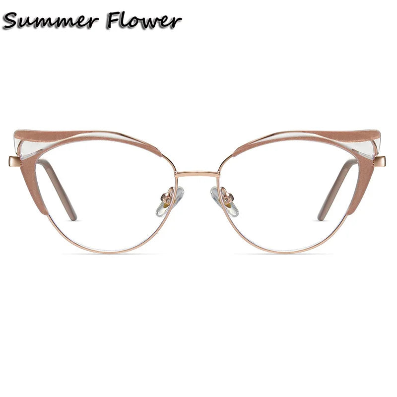 Summer Flower Women's Full Rim Oval Cat Eye Tr 90 Alloy Eyeglasses 87329 Full Rim Summer Flower