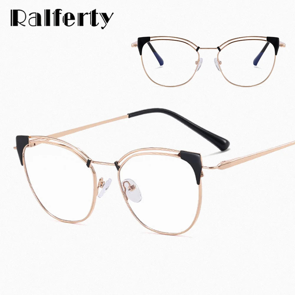 Ralferty Women's Full Rim Round Cat Eye Alloy Eyeglasses 95537 Full Rim Ralferty   