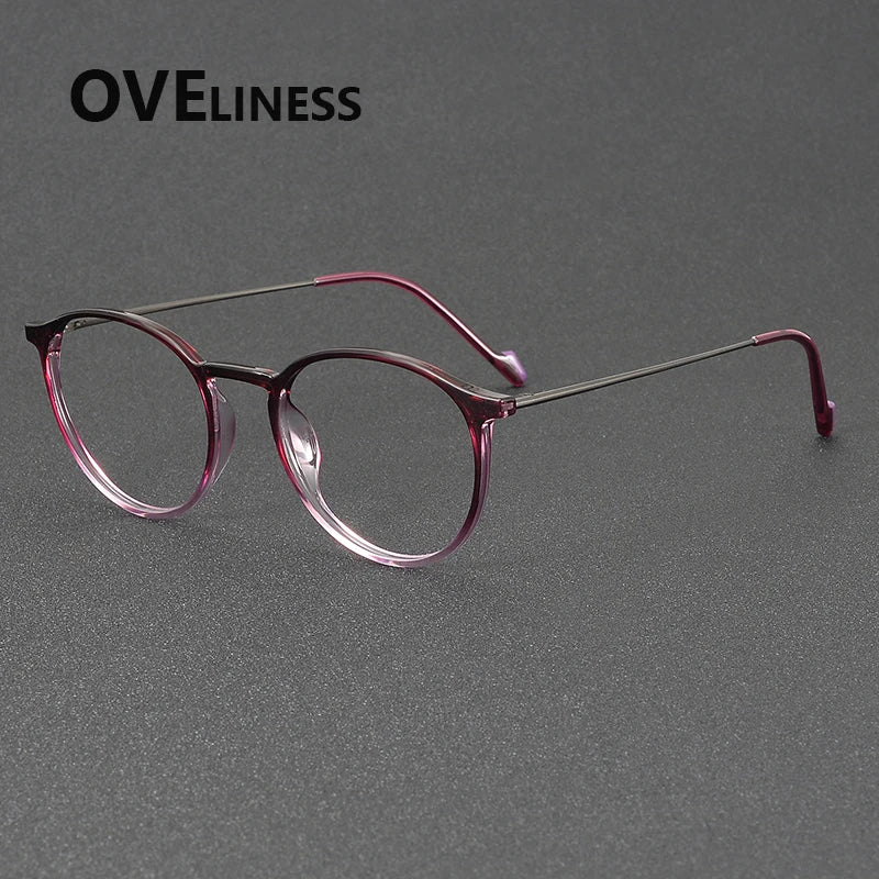 Oveliness Women's Full Rim Round Acetate Titanium Eyeglasses 72347 Full Rim Oveliness purple gun