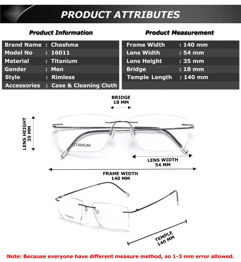 Chashma Ottica 16011 unisex rimless titanium prescription eyeglasses — view 2