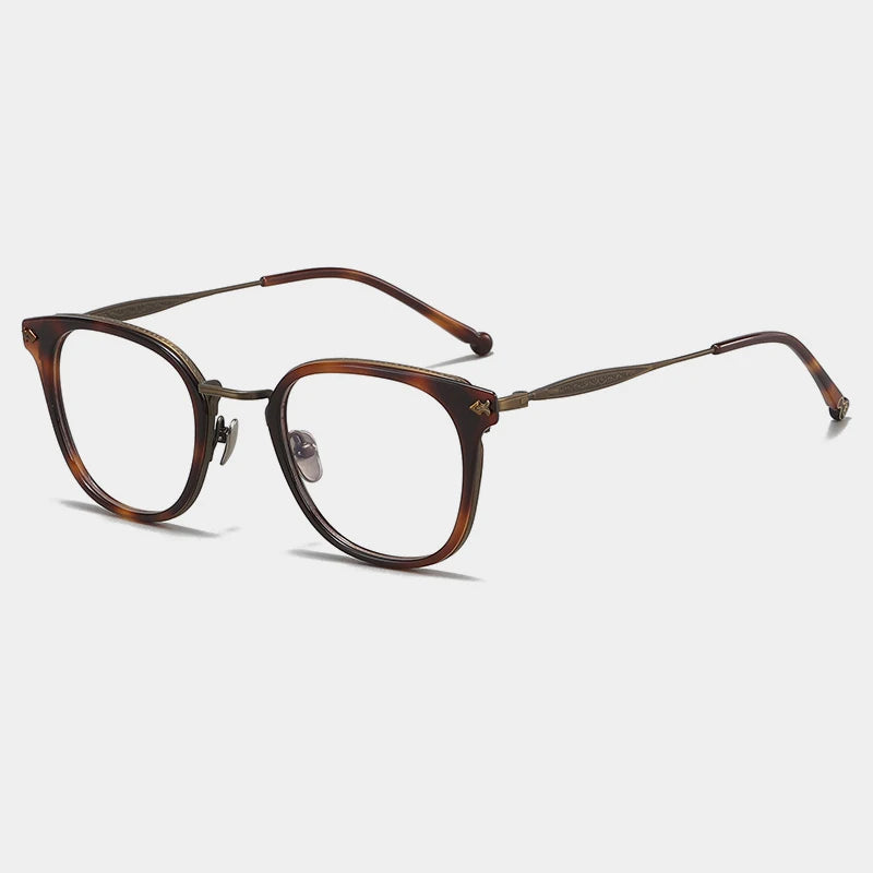 Gatenac Unisex Full Rim Big Square Acetate Titanium Eyeglasses 1059 Full Rim Gatenac Tortoiseshell  