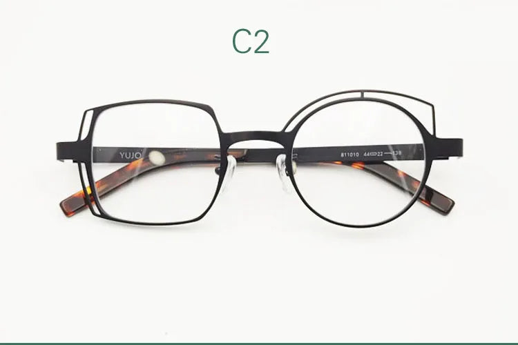 Yujo Women's Full Rim Irregular Square Round Alloy Eyeglasses 14128