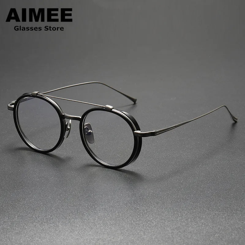 Aimee Unisex Full Rim Round Double Bridge Titanium Eyeglasses 91032 Full Rim Aimee   