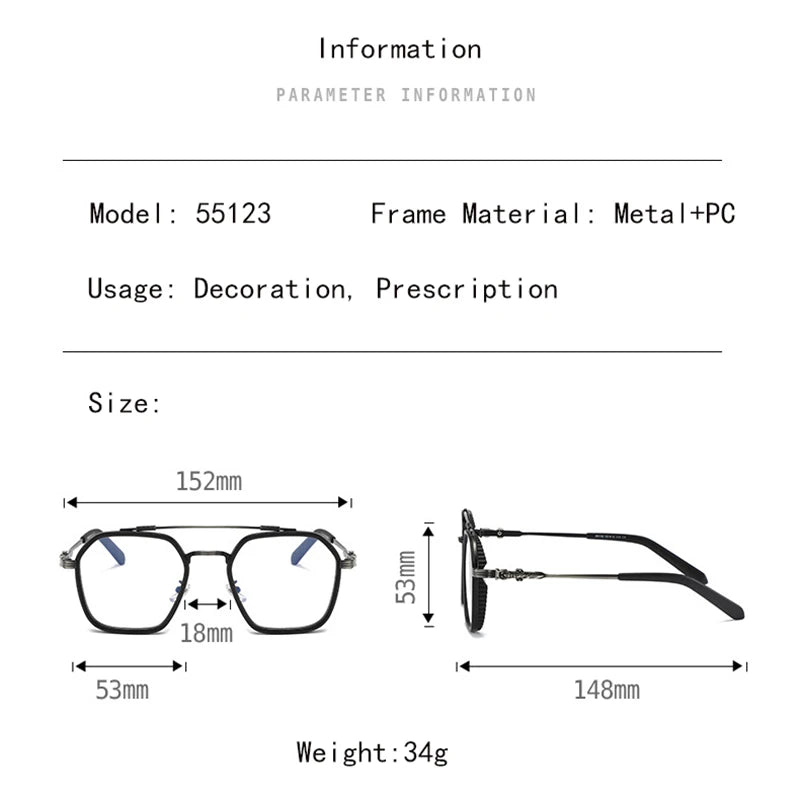 Hdcrafter Men's Full Rim Big Square Double Bridge Titanium Eyeglasses 55132 Full Rim Hdcrafter Eyeglasses   