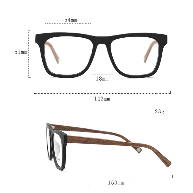 Hdcrafter Unisex Full Rim Square Wood Grain Acetate Eyeglasses 892891 Full Rim Hdcrafter Eyeglasses