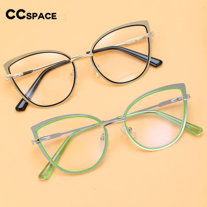 CCSpace Women's Full Rim Square Cat Eye Alloy Eyeglasses 56135 Full Rim CCspace   