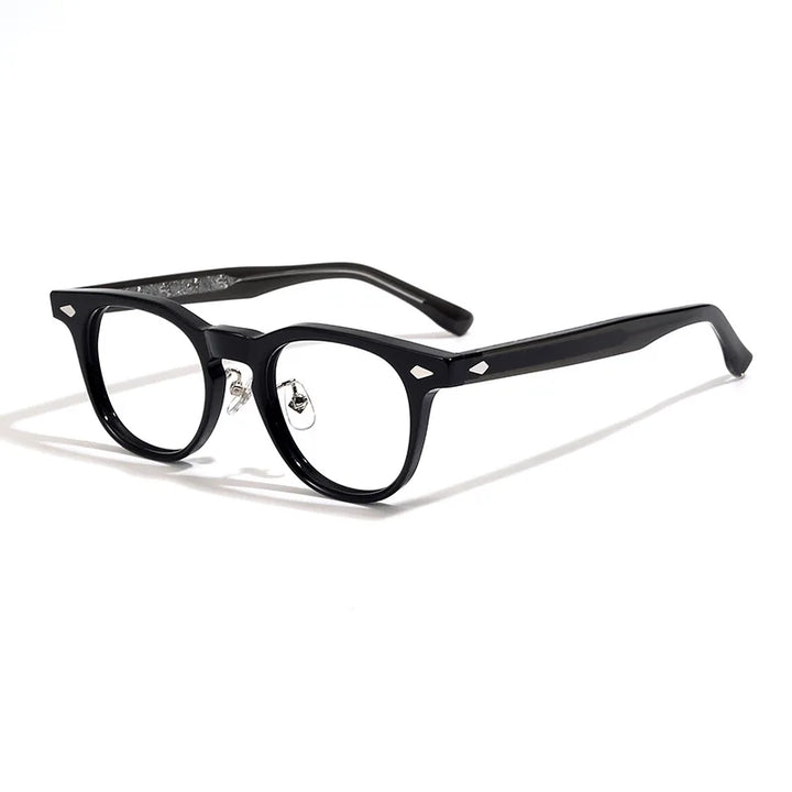 Black Mask Unisex Full Rim Round Square Acetate Eyeglasses 23069 Full Rim Black Mask Black  