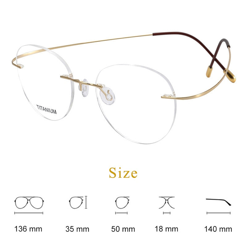 Hdcrafter Unisex Rimless Round Titanium Eyeglasses  16017 Rimless Hdcrafter Eyeglasses   