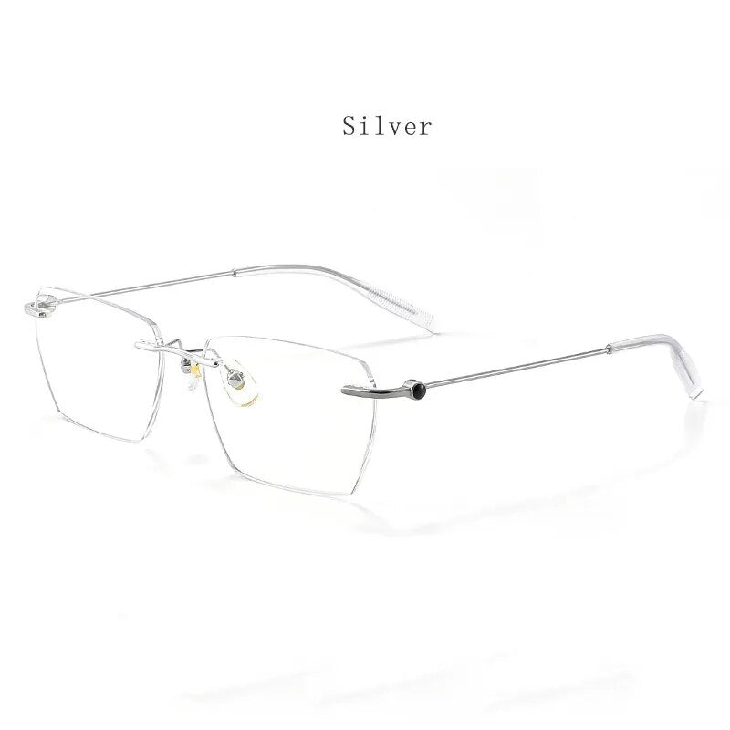 Hdcrafter Unisex Rimless Square Titanium Eyeglasses 71327 Rimless Hdcrafter Eyeglasses Silver  