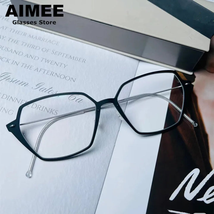 Aimee Unisex Full Rim Polygon Screwless Acetate Titanium Eyeglasses 6621 Full Rim Aimee   