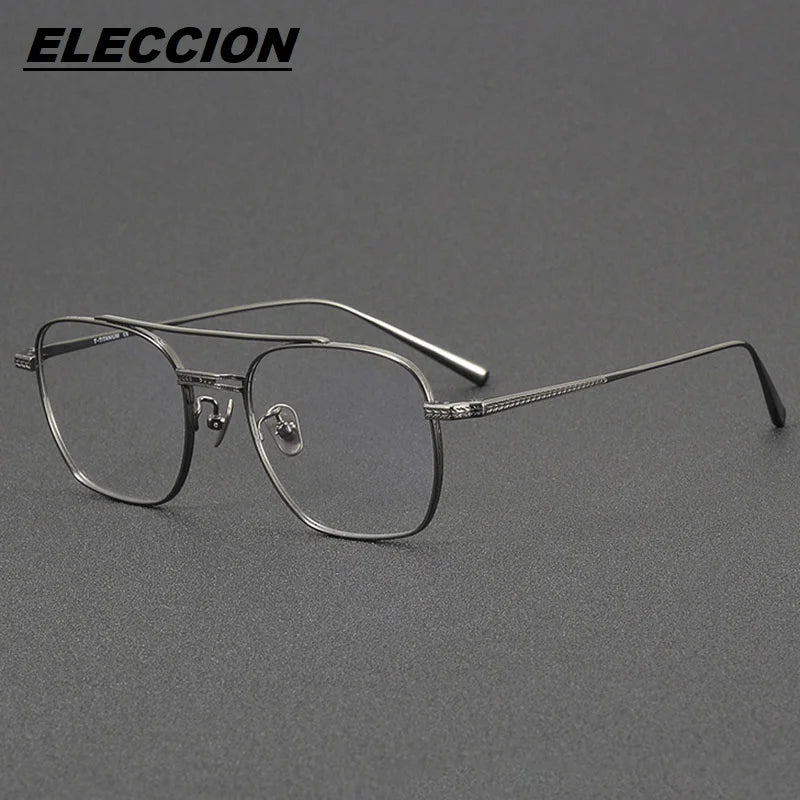 Eleccion Unisex Full Rim Square Double Bridge Titanium Eyeglasses 4015