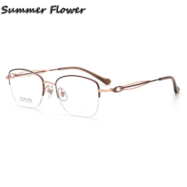 Summer Flower Women's Semi Rim Square Titanium Eyeglasses 50045 Semi Rim Summer Flower Coffee-Rose Gold