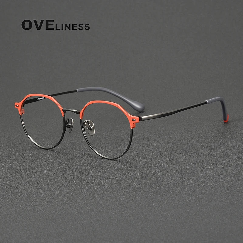 Oveliness Women's Full Rim Round Oval Titanium Eyeglasses 43100 Full Rim Oveliness orange gun