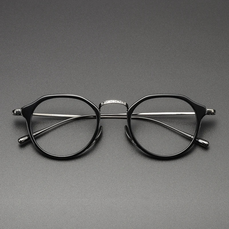 Black Mask Unisex Full Rim Round Titanium Acetate Eyeglasses 1113 Full Rim Black Mask Black-Gray  