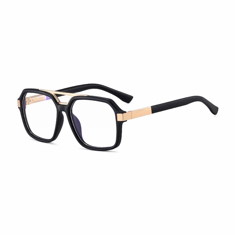 Ralferty Men's Full Rim Square Double Bridge Acetate Alloy Eyeglasses 81181 Full Rim Ralferty C2 Matt Black CHINA 