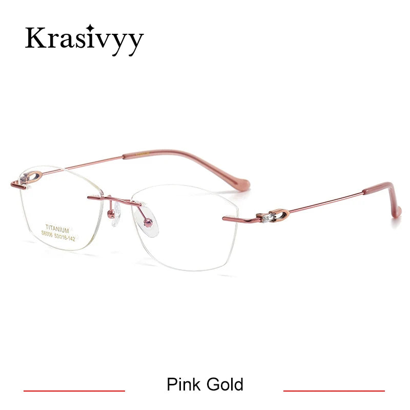 Krasivyy Women's Rimless Oval Titanium Eyeglasses 6006 Rimless Krasivyy Pink Gold  