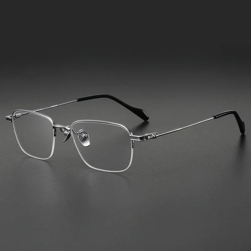 Aror Men's Semi Rim Square Titanium Eyeglasses 10142 Semi Rim Aror Silver