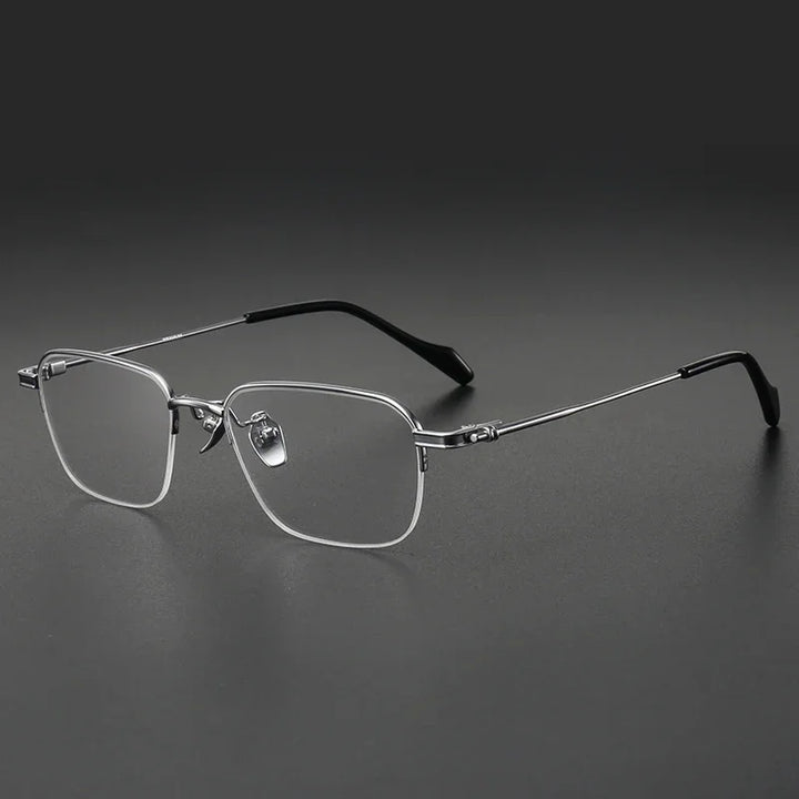 Aror Men's Semi Rim Square Titanium Eyeglasses 10142 Semi Rim Aror Silver