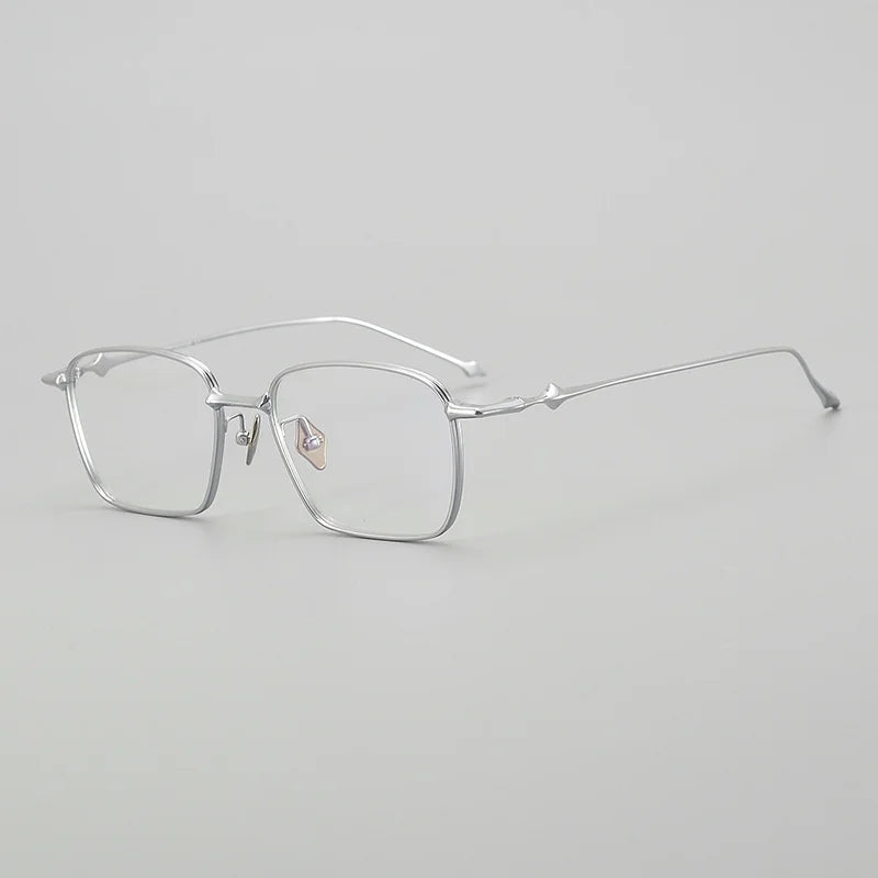 Summer Flower Unisex Full Rim Polygon Square Titanium Eyeglasses 81435 Full Rim Summer Flower Silver