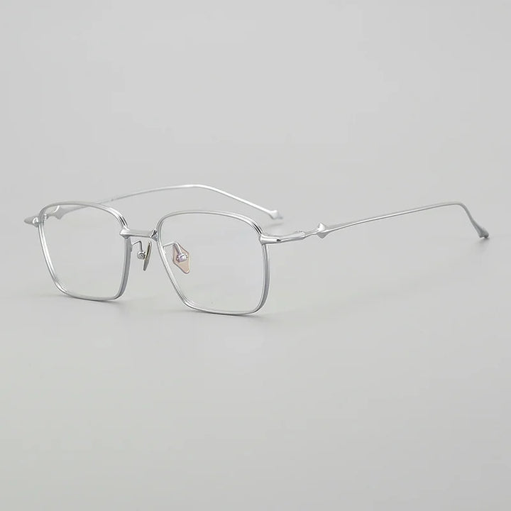 Summer Flower Unisex Full Rim Polygon Square Titanium Eyeglasses 81435 Full Rim Summer Flower Silver