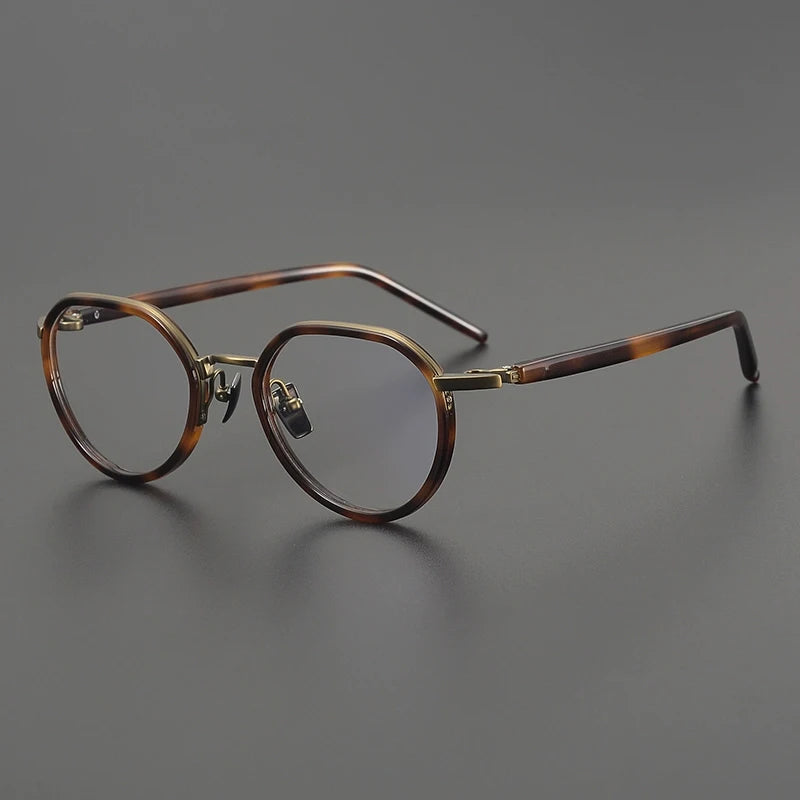 Gatenac Unisex Full Rim Flat Top Round Acetate Titanium Eyeglasses G2171