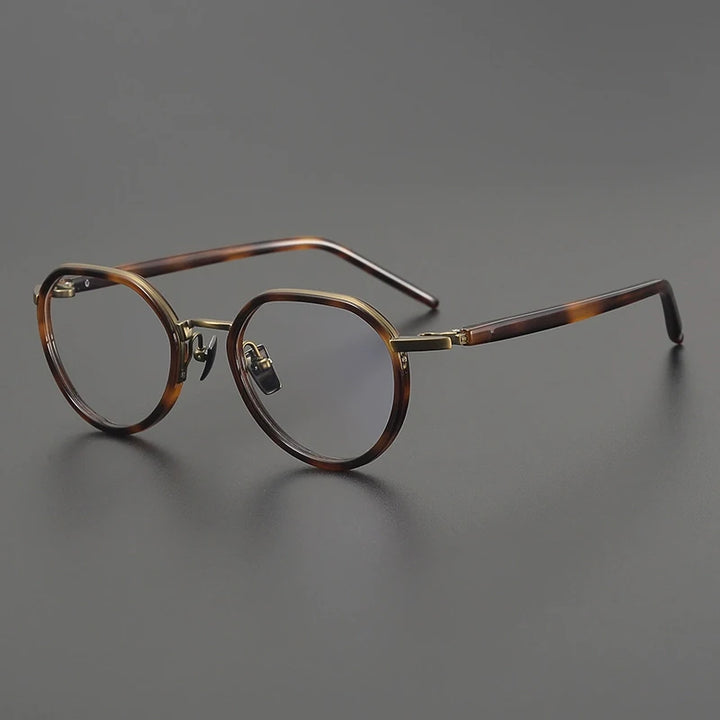 Gatenac Unisex Full Rim Flat Top Round Acetate Titanium Eyeglasses G2171