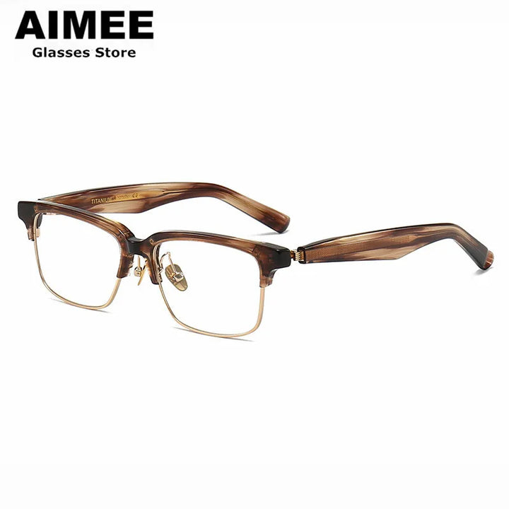 Aimee Unisex Full Rim Square Titanium Acetate Eyeglasses 1393 Full Rim Aimee Linen-Golden  