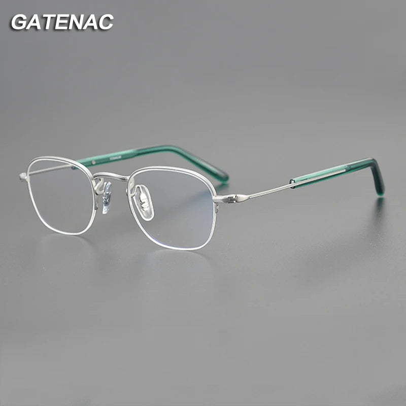 Gatenac Unisex Semi Rim Square Titanium Eyeglasses Gxyj1126 Full Rim Gatenac   