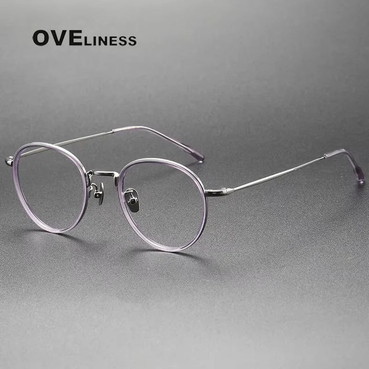 Oveliness Women's Full Rim Round Acetate Titanium Eyeglasses 38507