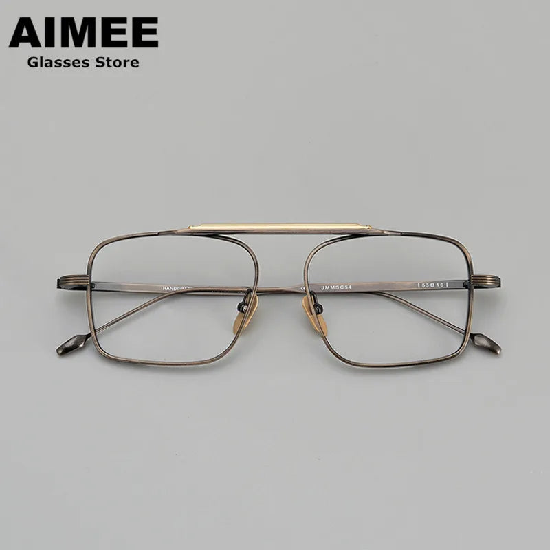 Aimee Unisex Full Rim Square Double Bridge Titanium Eyeglasses 49216 Full Rim Aimee Grey-Bronze