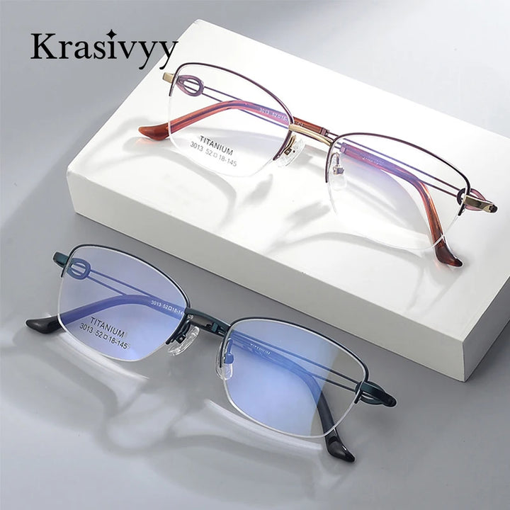 Krasivyy Women's Semi Rim Oval Square Titanium Eyeglasses 443013 Semi Rim Krasivyy   