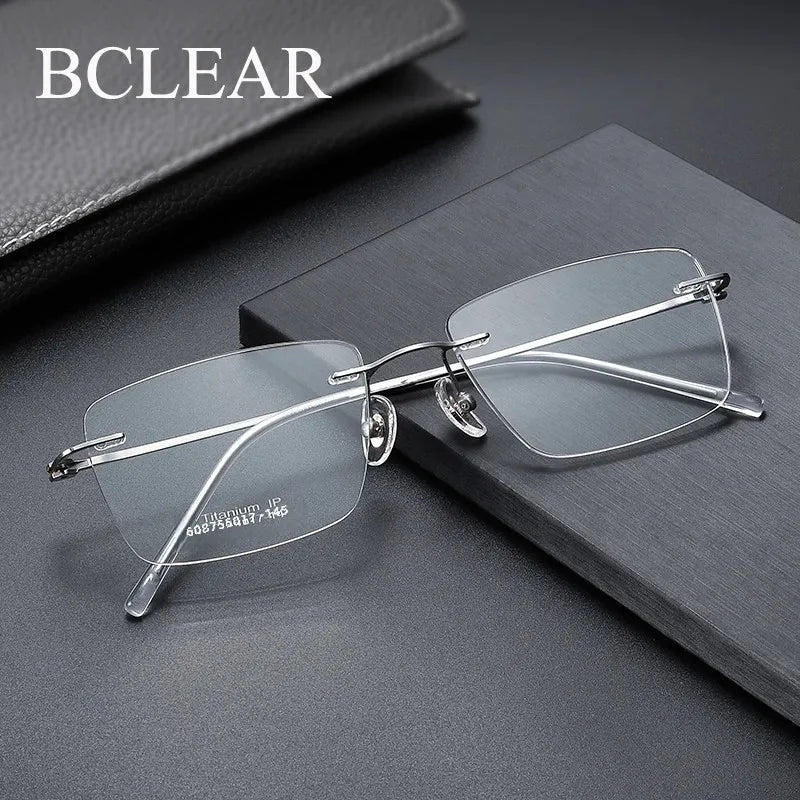 Bclear Unisex Rimless Square Titanium Eyeglasses Rimless Bclear