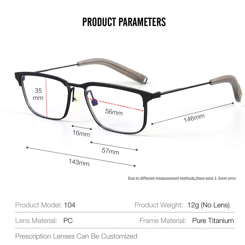 Muzz Men's Full Rim Square Titanium Acetate Eyeglasses 10131