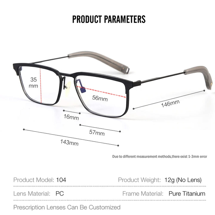 Muzz Men's Full Rim Square Titanium Acetate Eyeglasses 10131