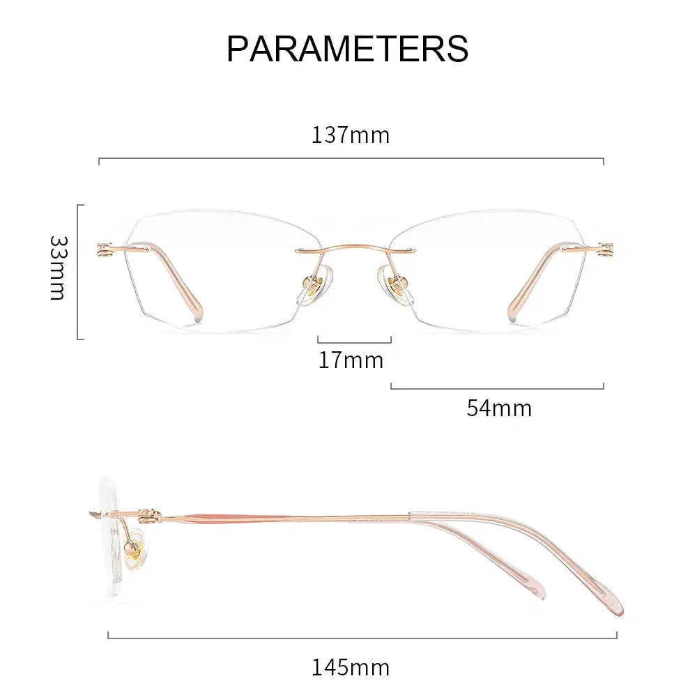 Gmei 611079 Women's Rimless Butterfly Cat Eye Oval Titanium Frames FuzWeb